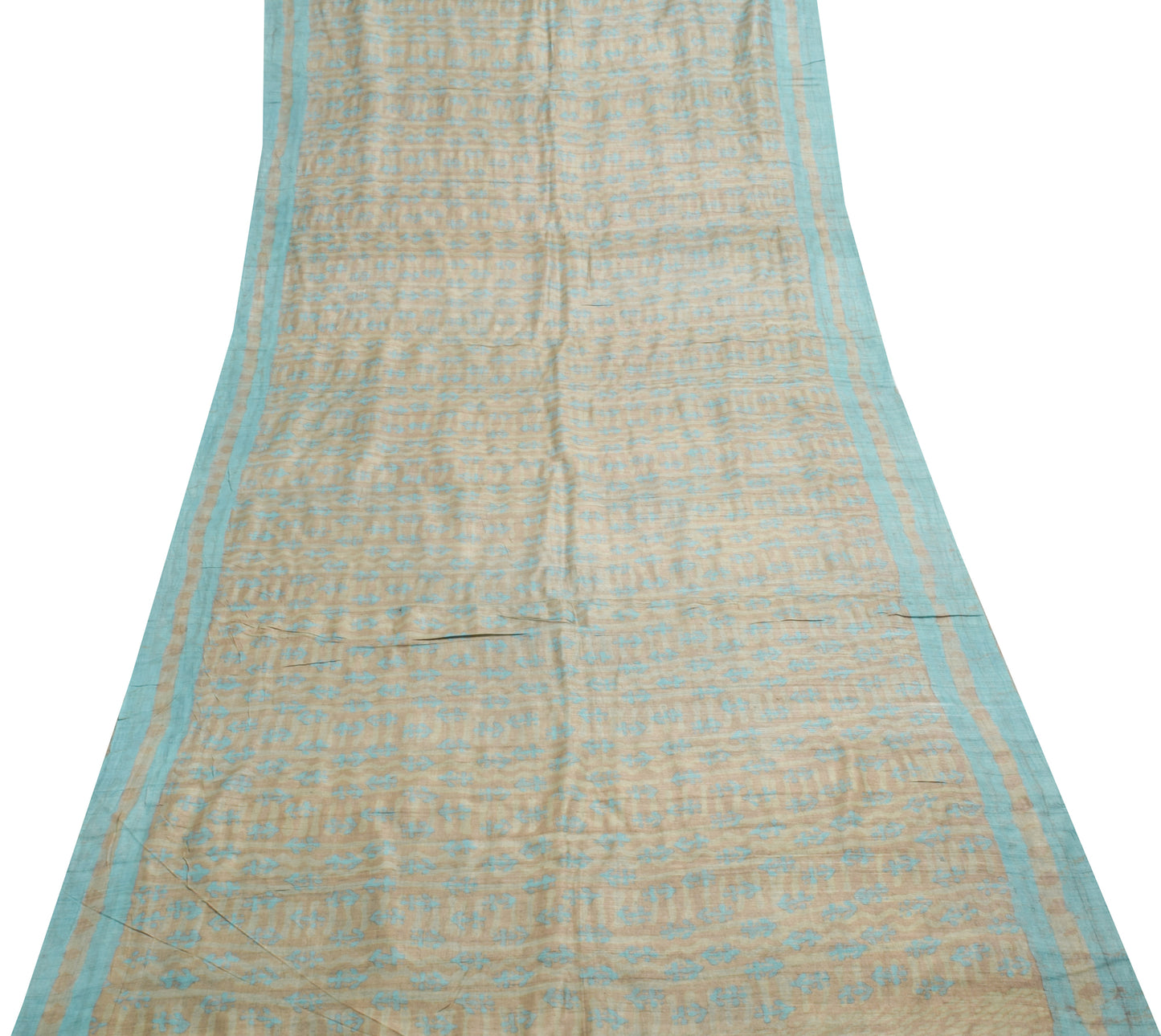 Sushila Vintage Brown Printed Saree 100%Pure Tussar Silk Sari Craft Dress Fabric