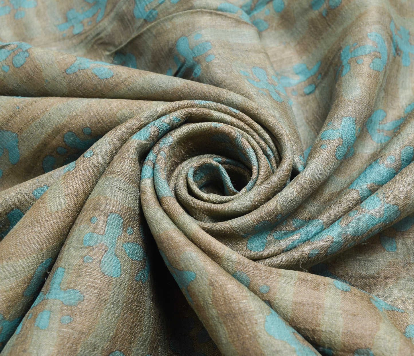 Sushila Vintage Brown Printed Saree 100%Pure Tussar Silk Sari Craft Dress Fabric