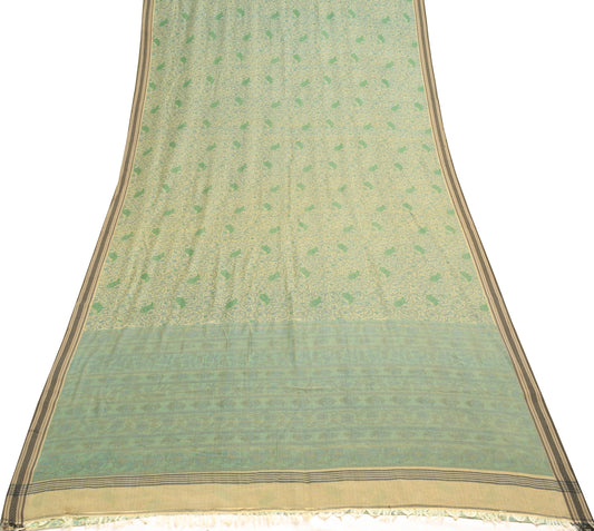 Vtg Cream Saree Pure Silk Printed with Woven Border Soft Branded Sari Fabric