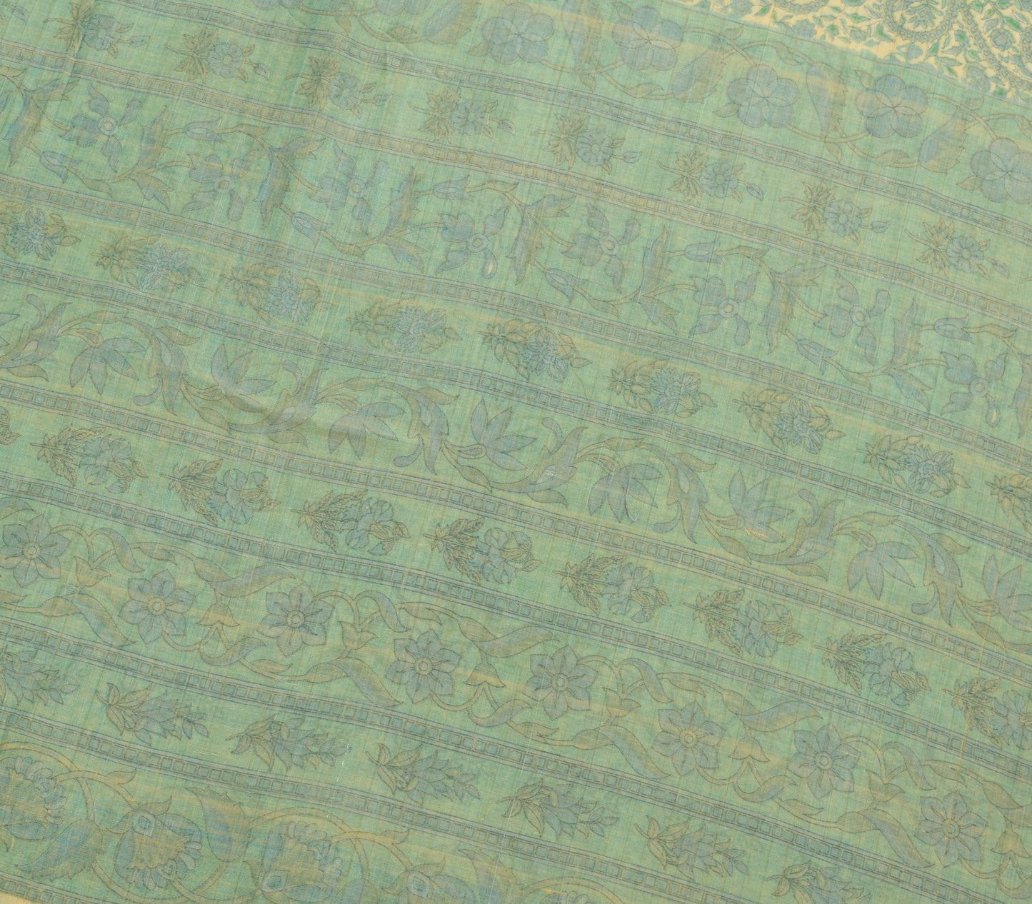 Vtg Cream Saree Pure Silk Printed with Woven Border Soft Branded Sari Fabric