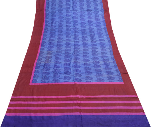 Sushila Vintage Turquoise Blue Saree 100% Pure Tussar Silk Printed Sari Fabric