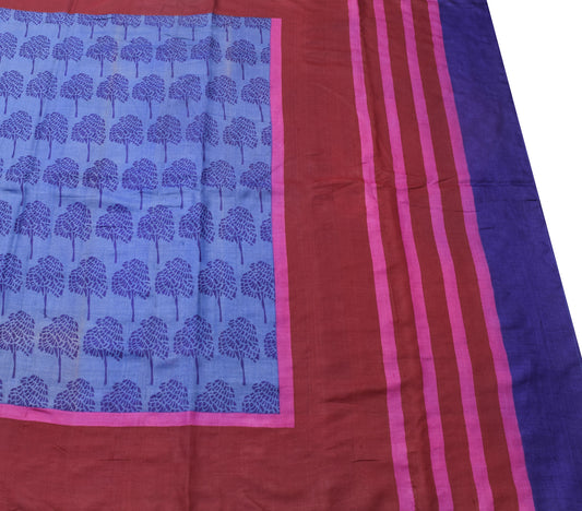 Sushila Vintage Turquoise Blue Saree 100% Pure Tussar Silk Printed Sari Fabric