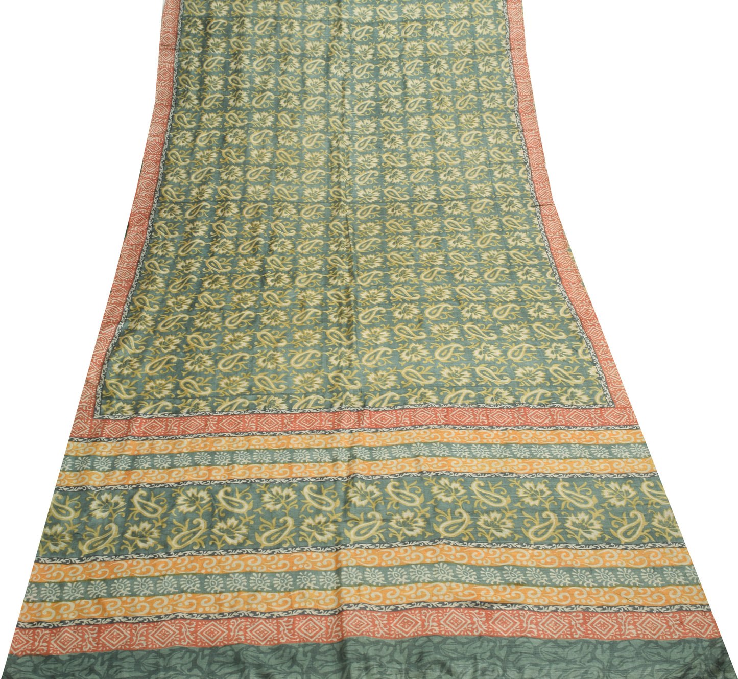 Sushila Vintage Branded Saree Pure Tussar Silk Hand Block Print Soft Sari Fabric