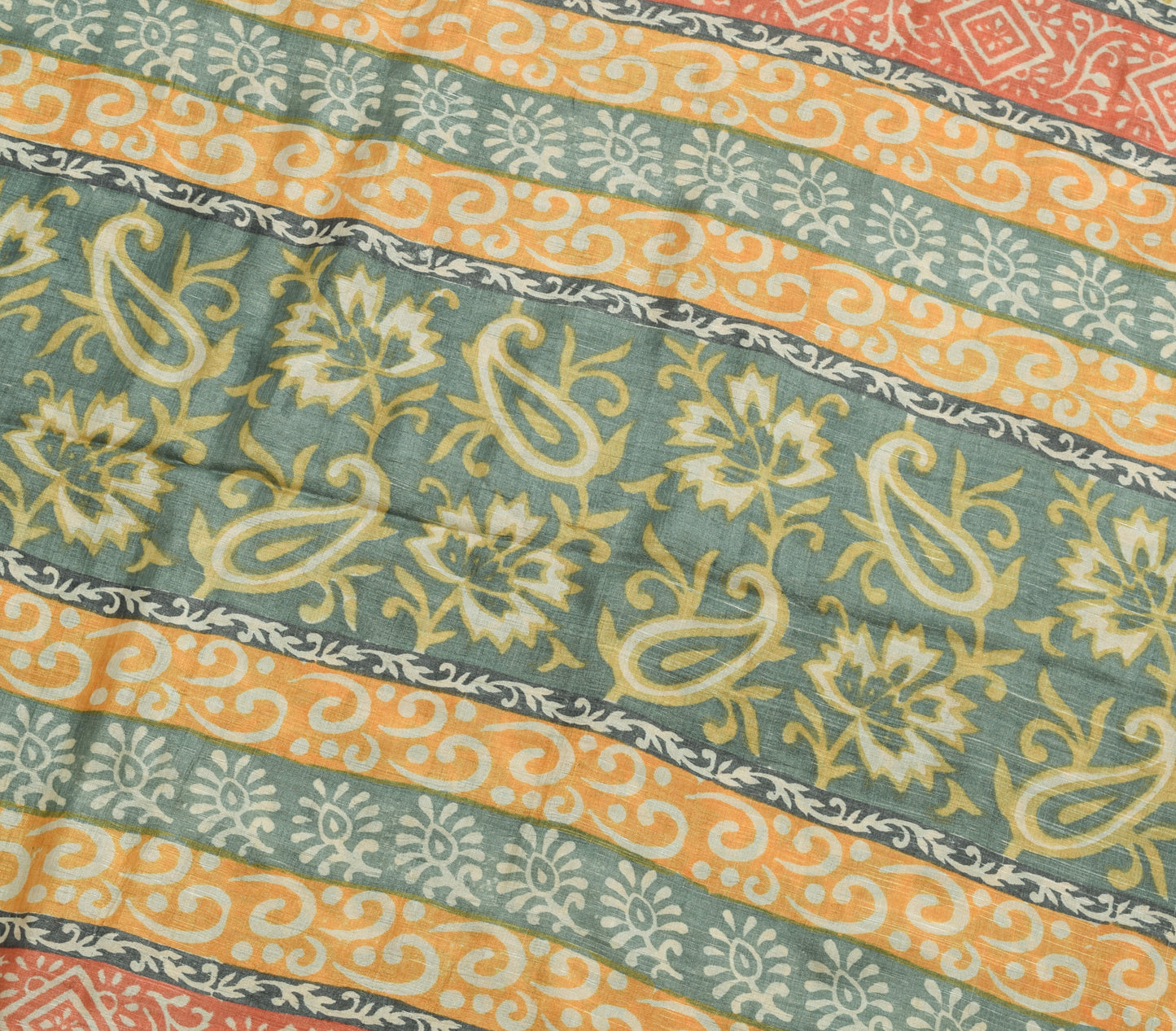 Sushila Vintage Branded Saree Pure Tussar Silk Hand Block Print Soft Sari Fabric
