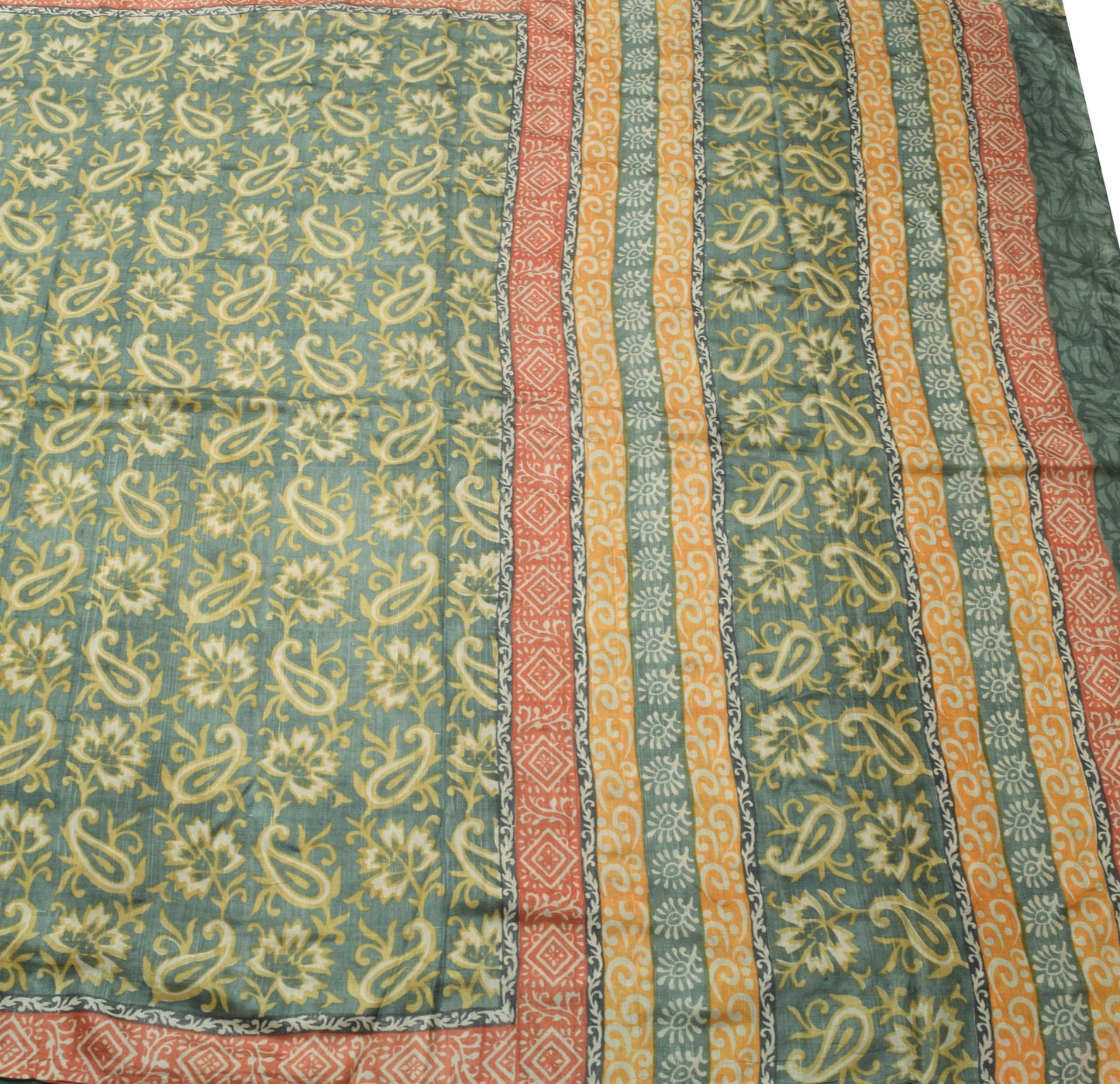 Sushila Vintage Branded Saree Pure Tussar Silk Hand Block Print Soft Sari Fabric