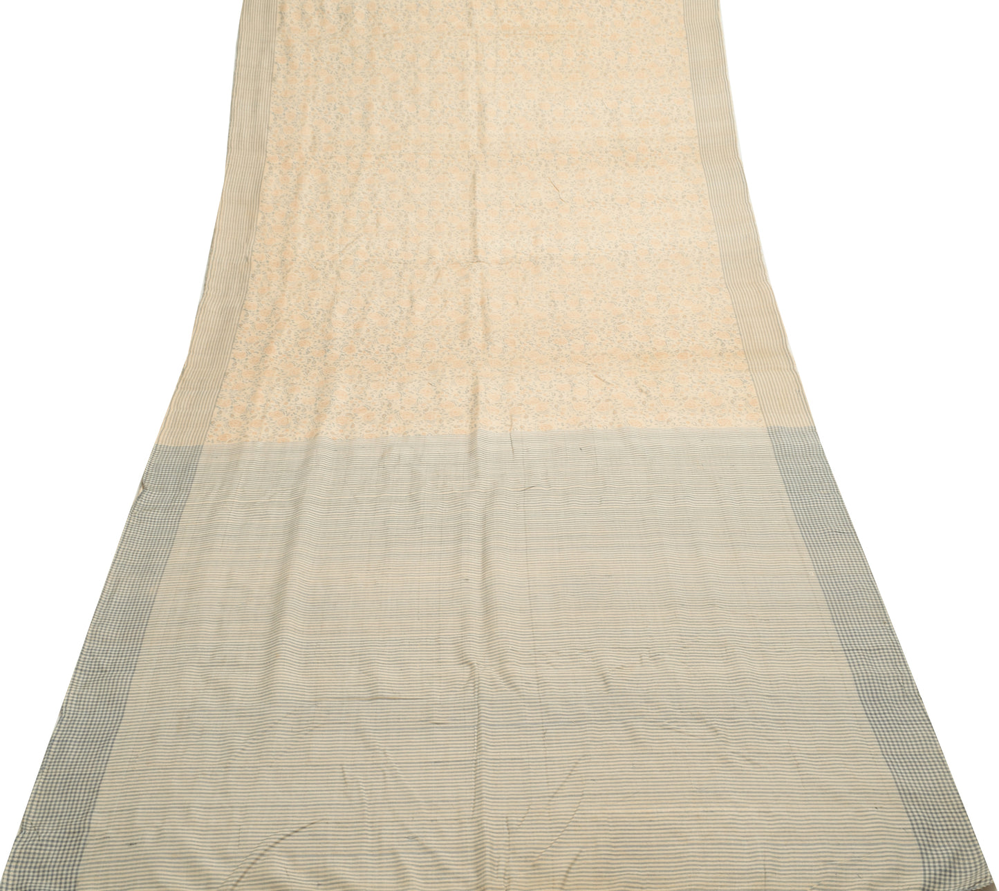 Sushila Vintage Cream Paisley Printed Saree 100% Pure Silk Indian Sari Fabric