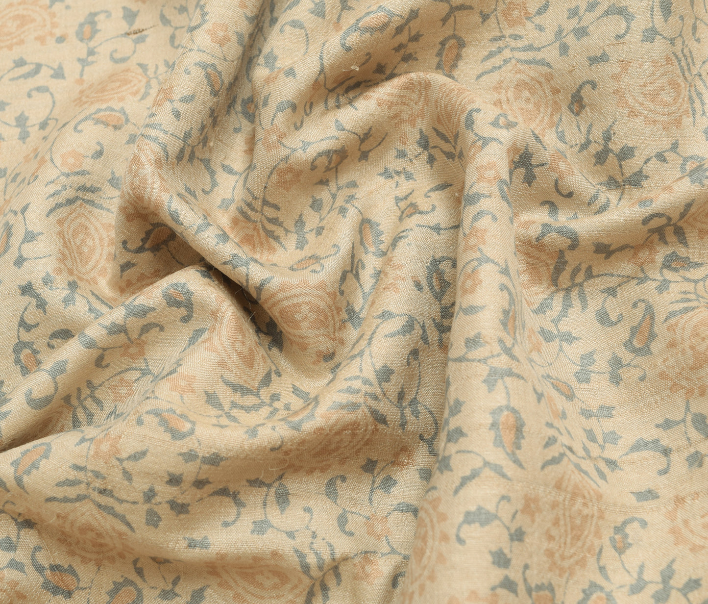 Sushila Vintage Cream Paisley Printed Saree 100% Pure Silk Indian Sari Fabric