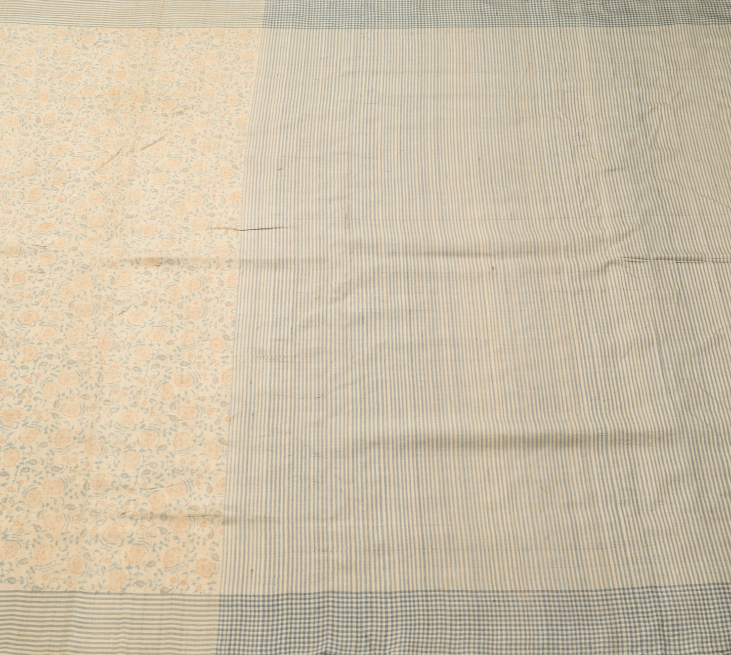 Sushila Vintage Cream Paisley Printed Saree 100% Pure Silk Indian Sari Fabric