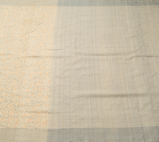 Sushila Vintage Cream Paisley Printed Saree 100% Pure Silk Indian Sari Fabric