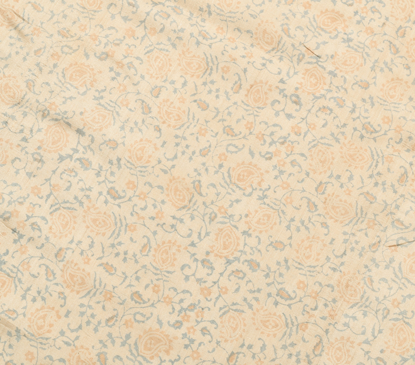 Sushila Vintage Cream Paisley Printed Saree 100% Pure Silk Indian Sari Fabric
