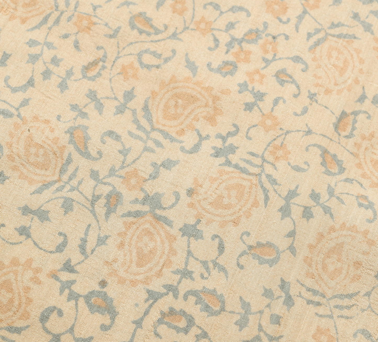 Sushila Vintage Cream Paisley Printed Saree 100% Pure Silk Indian Sari Fabric