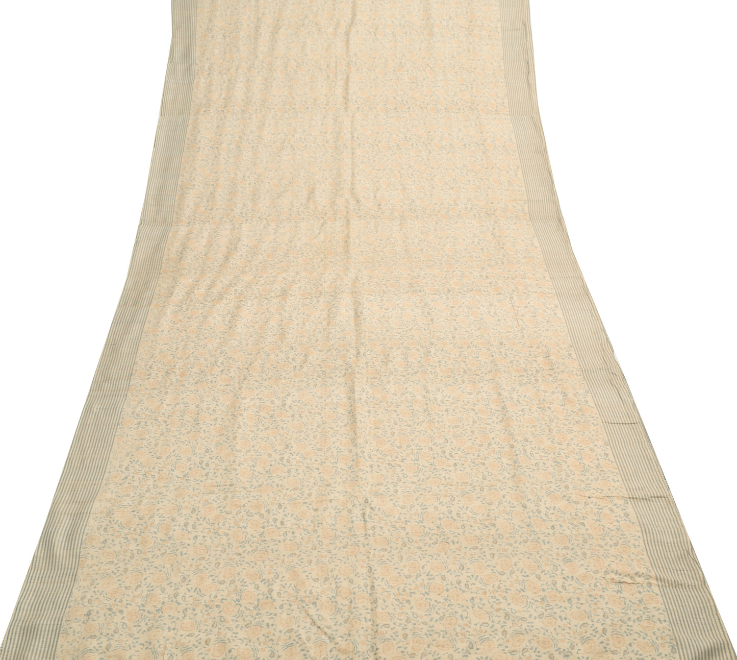 Sushila Vintage Cream Paisley Printed Saree 100% Pure Silk Indian Sari Fabric