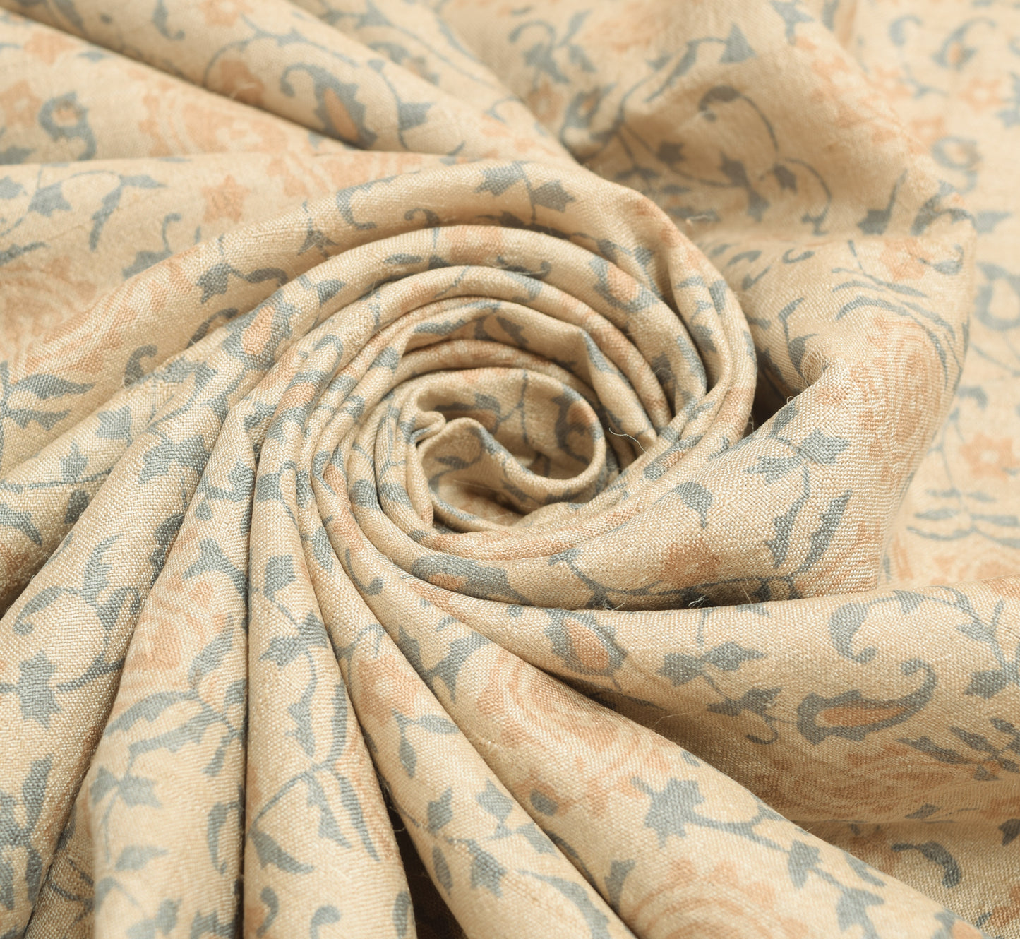 Sushila Vintage Cream Paisley Printed Saree 100% Pure Silk Indian Sari Fabric