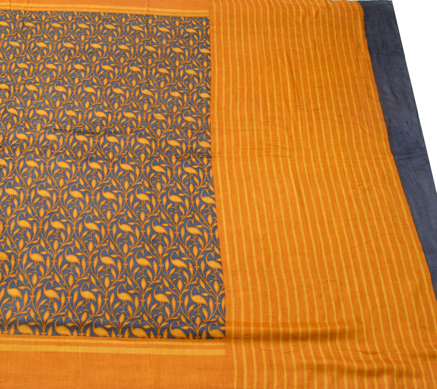 Sushila Vintage 100% Pure Woolen Saree Birds Printed Sari Branded Craft Fabric