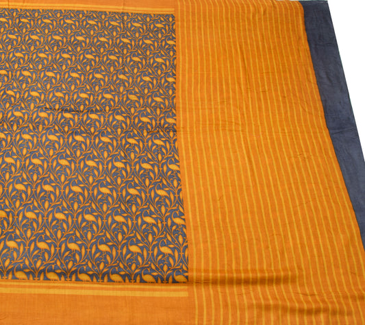 Sushila Vintage 100% Pure Woolen Saree Birds Printed Sari Branded Craft Fabric