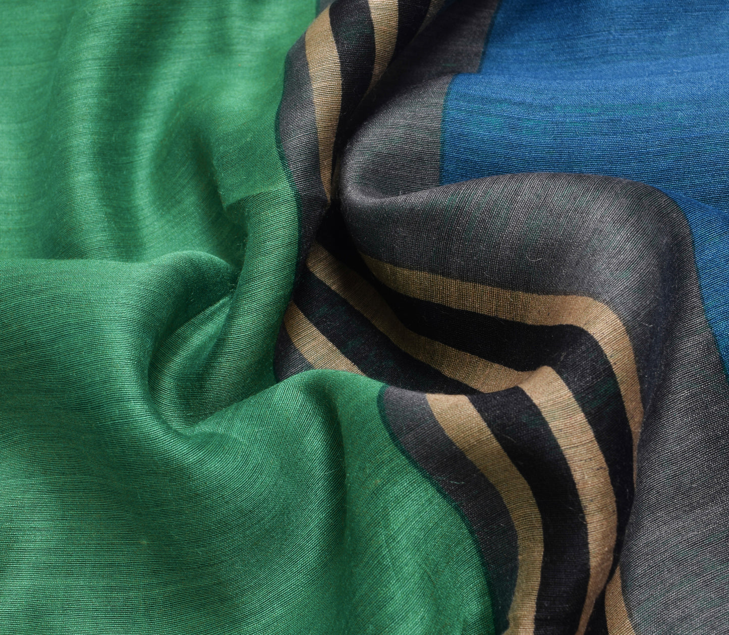 Sushila Vintage Teal Green Saree 100% Pure Silk Stripes Printed Sari Soft Fabric