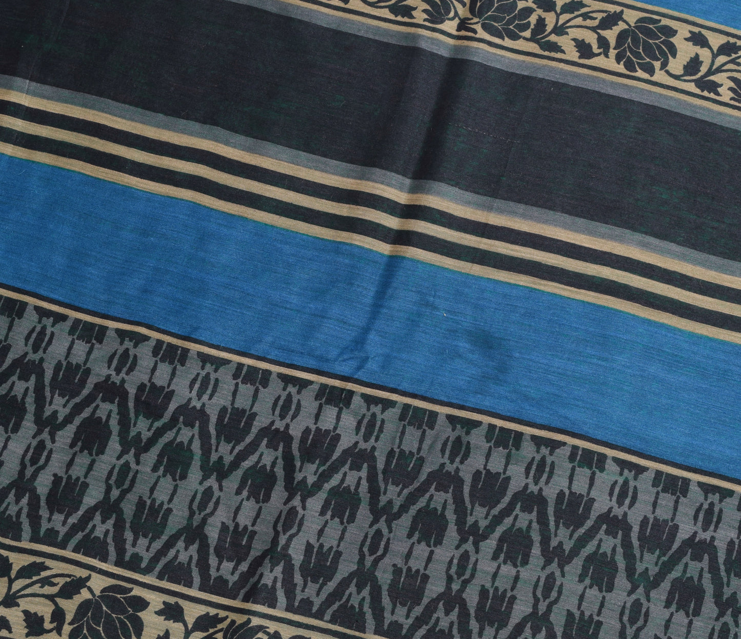 Sushila Vintage Teal Green Saree 100% Pure Silk Stripes Printed Sari Soft Fabric