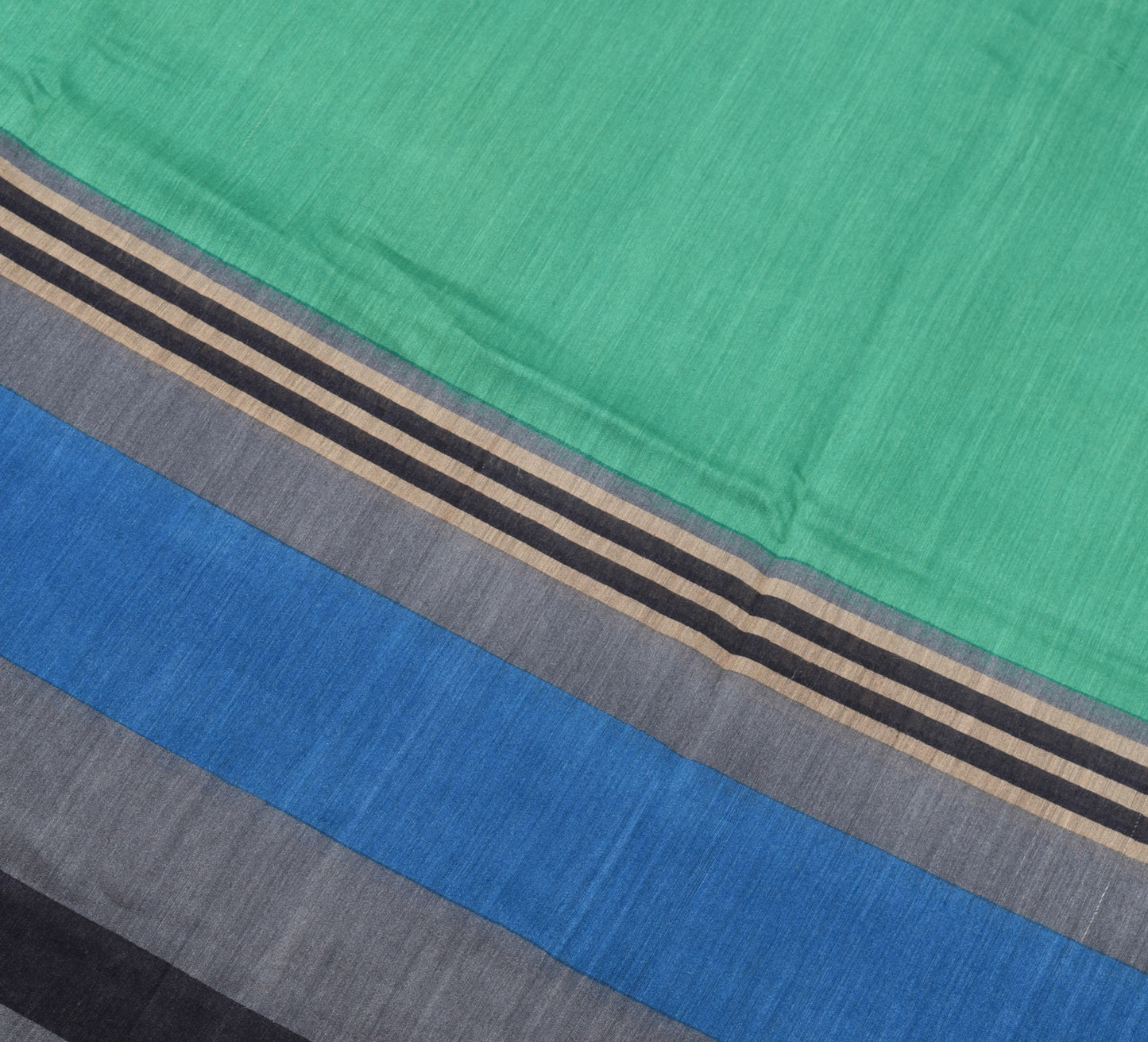 Sushila Vintage Teal Green Saree 100% Pure Silk Stripes Printed Sari Soft Fabric
