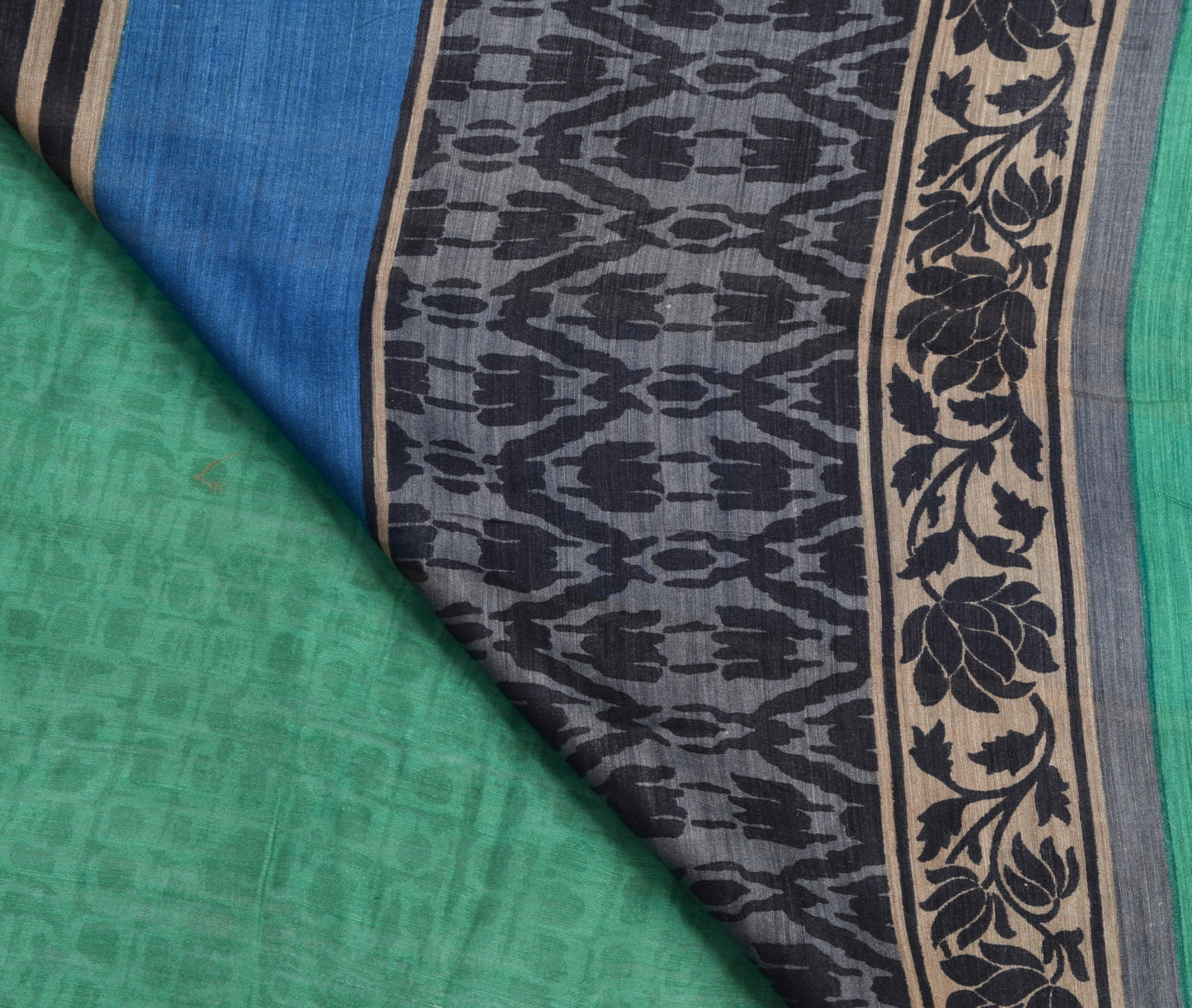 Sushila Vintage Teal Green Saree 100% Pure Silk Stripes Printed Sari Soft Fabric