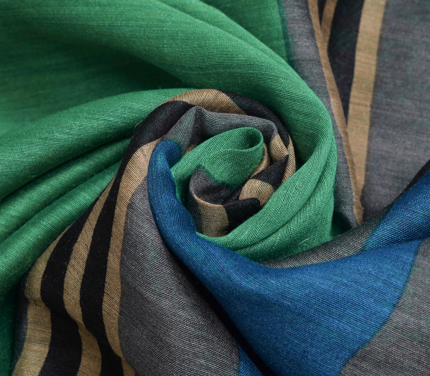 Sushila Vintage Teal Green Saree 100% Pure Silk Stripes Printed Sari Soft Fabric