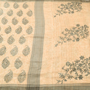 Sushila Vintage Light Brown Saree Paisley Printed 100% Pure Woolen Sari Fabric