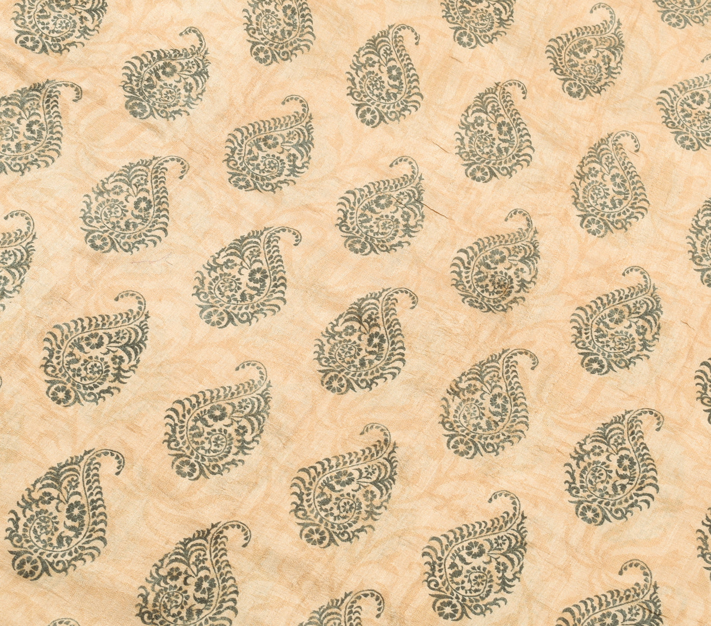 Sushila Vintage Light Brown Saree Paisley Printed 100% Pure Woolen Sari Fabric