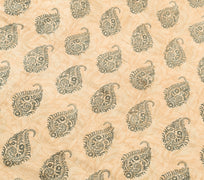 Sushila Vintage Light Brown Saree Paisley Printed 100% Pure Woolen Sari Fabric