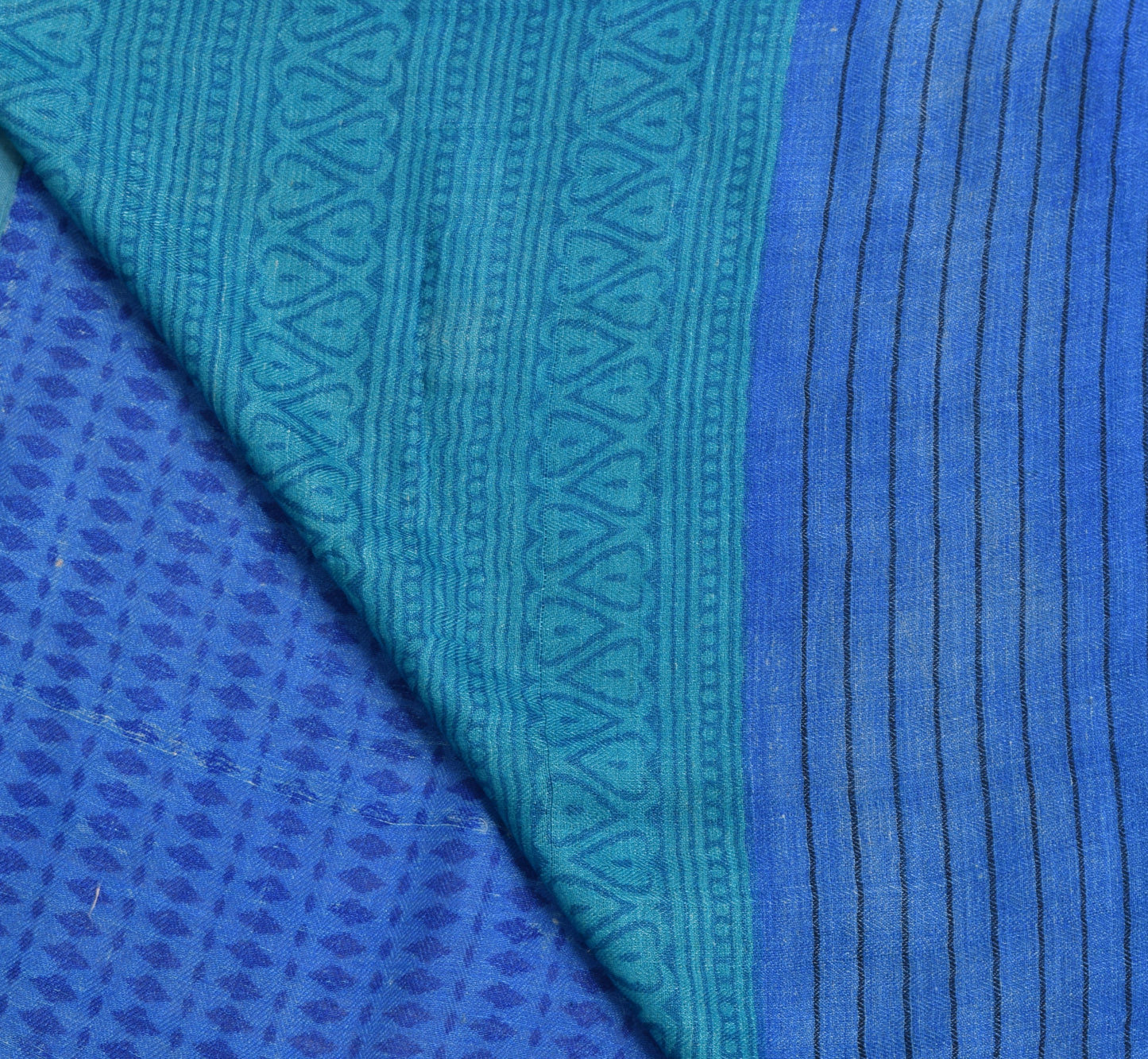 Sushila Vintage Blue 100% Pure Woolen Saree Woven Soft Women's Sari Craft Fabric