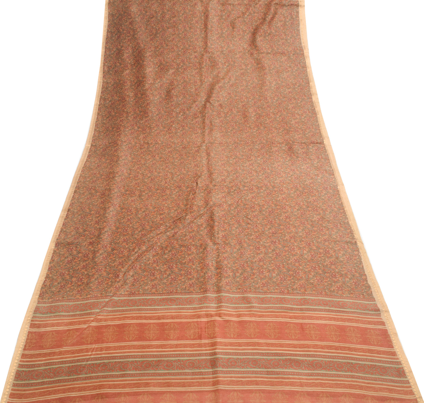 Sushila Vintage Brown Pure Cotton Silk Saree All Over Printed Floral Sari Fabric