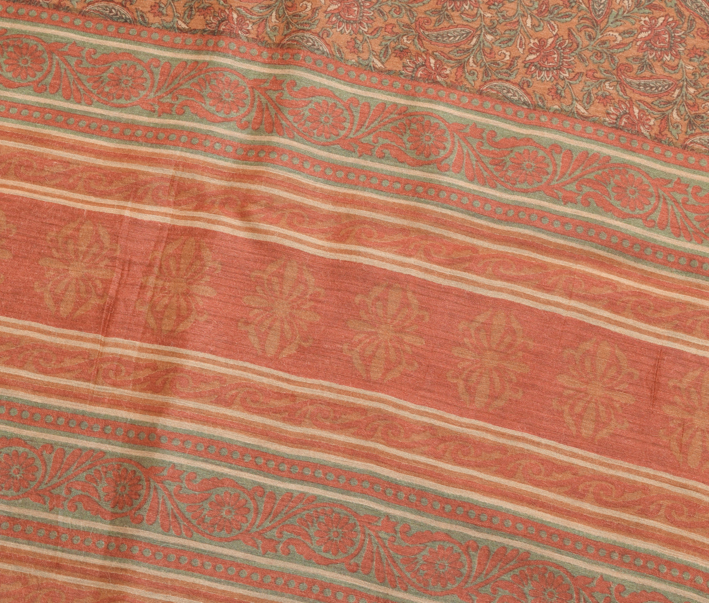 Sushila Vintage Brown Pure Cotton Silk Saree All Over Printed Floral Sari Fabric