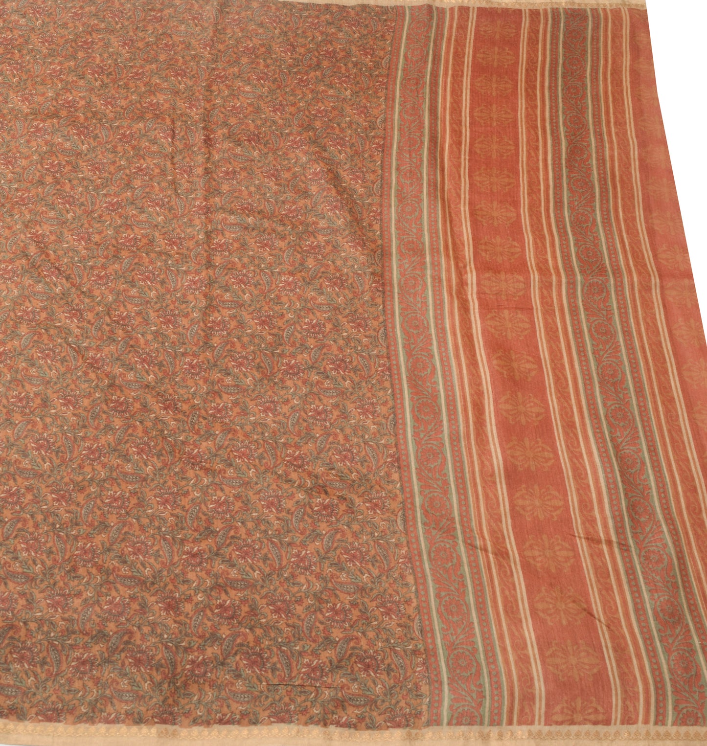 Sushila Vintage Brown Pure Cotton Silk Saree All Over Printed Floral Sari Fabric