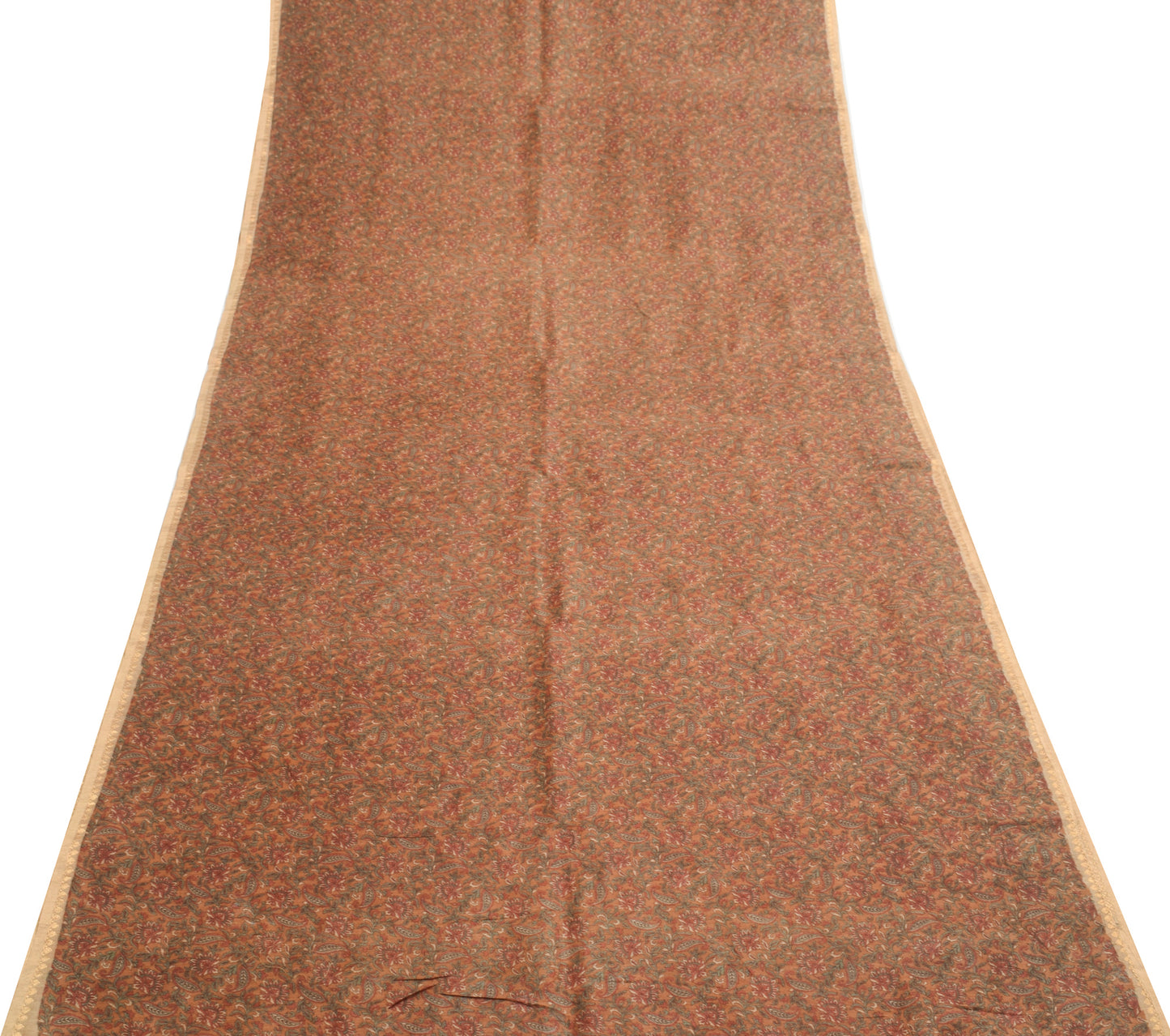 Sushila Vintage Brown Pure Cotton Silk Saree All Over Printed Floral Sari Fabric