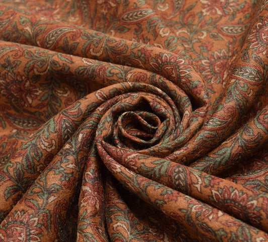 Sushila Vintage Brown Pure Cotton Silk Saree All Over Printed Floral Sari Fabric