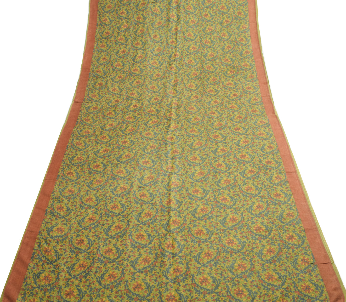 Sushila Vintage Green 100% Pure Woolen Saree Floral Woven Soft Sari Craft Fabric