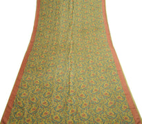 Sushila Vintage Green 100% Pure Woolen Saree Floral Woven Soft Sari Craft Fabric