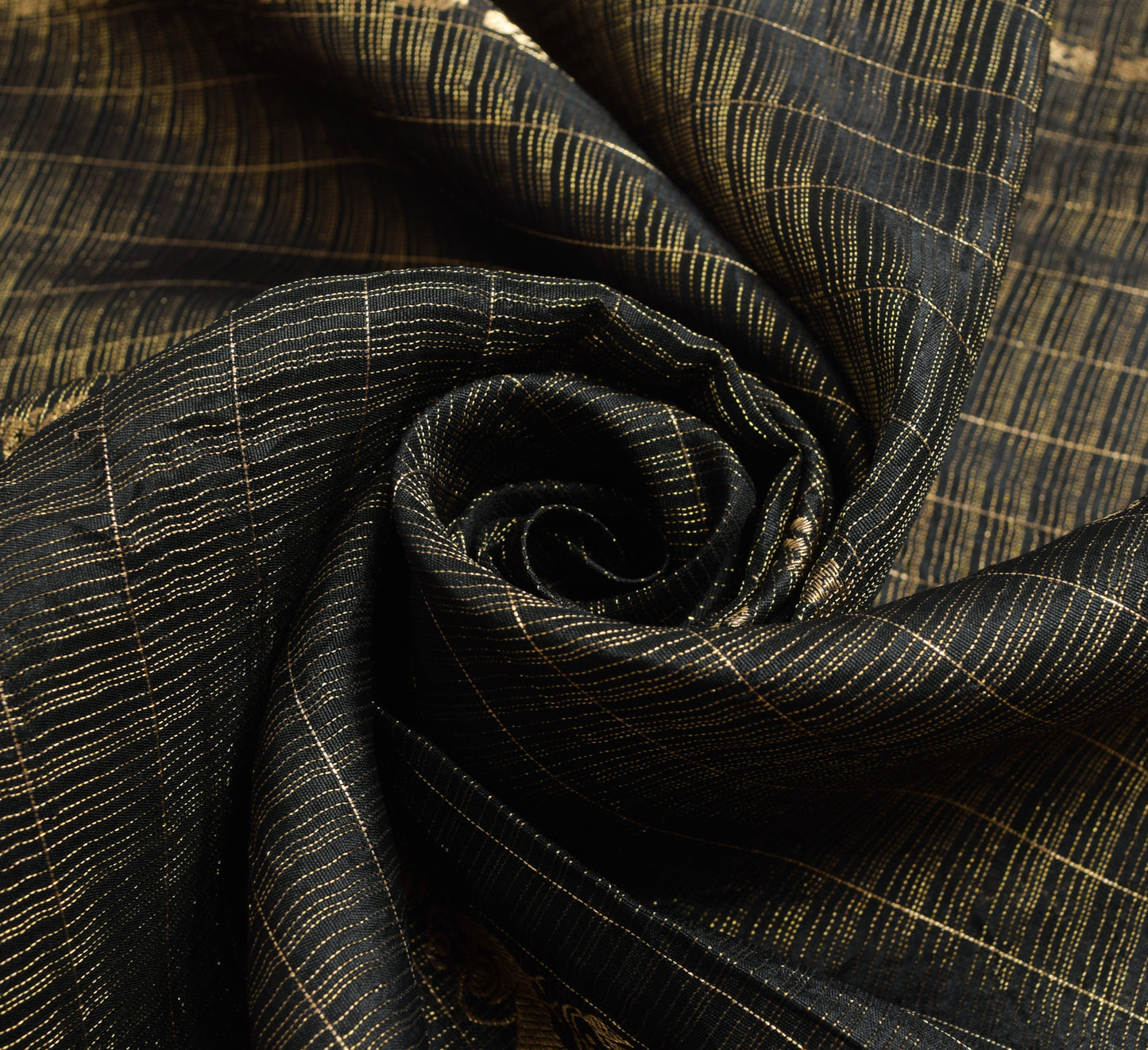 Sushila Vintage Black Zari Woven Kanjivaram Saree HEAVY Pure Tissue Silk Sari Craft Fabric