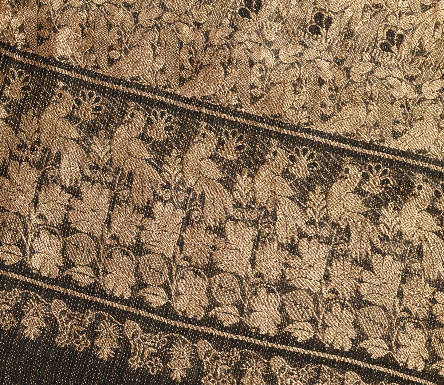 Sushila Vintage Black Zari Woven Kanjivaram Saree HEAVY Pure Tissue Silk Sari Craft Fabric