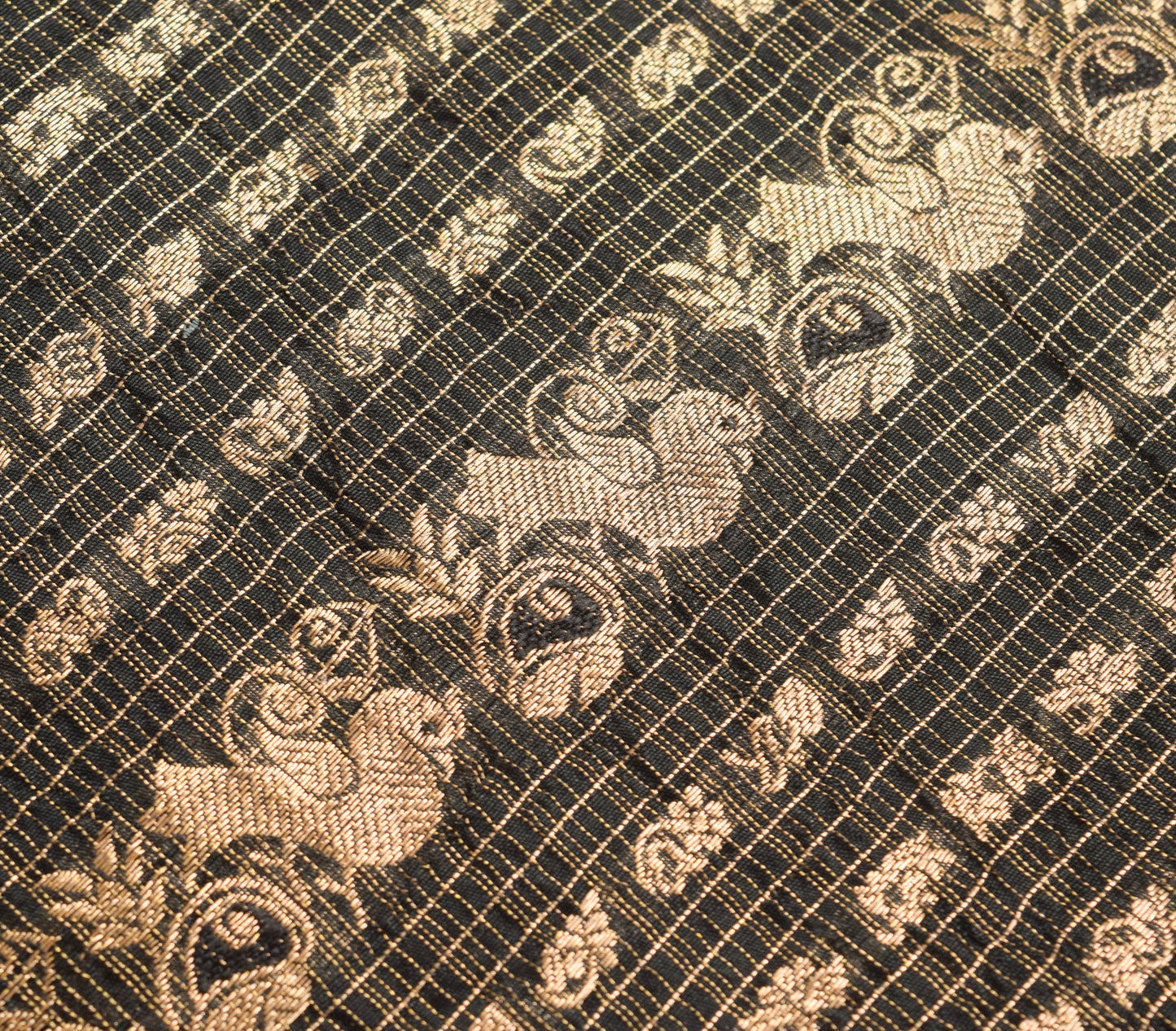 Sushila Vintage Black Zari Woven Kanjivaram Saree HEAVY Pure Tissue Silk Sari Craft Fabric