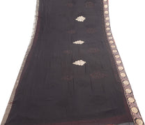 Sushila Vintage Black Pure Georgette Silk Heavy Saree Hand Beaded Sari Fabric