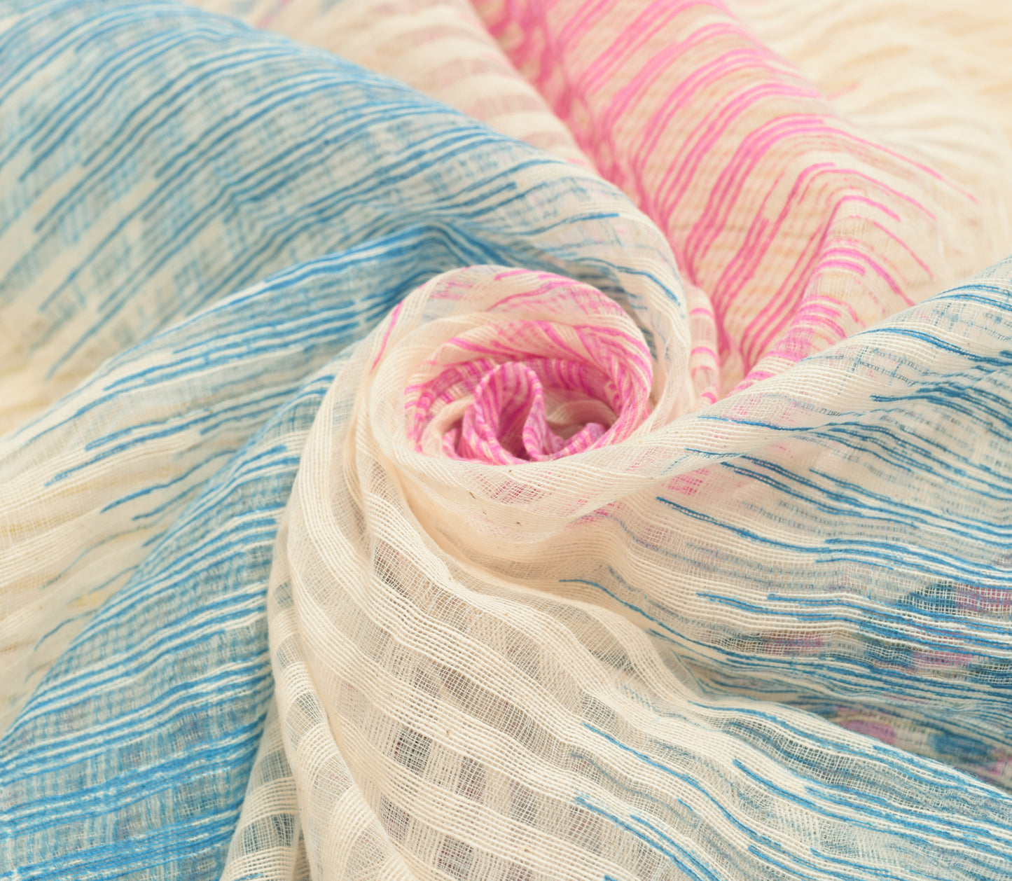 Sushila Vintage Cream Indian Saree Blend Silk Stripes Woven Sari Craft Fabric