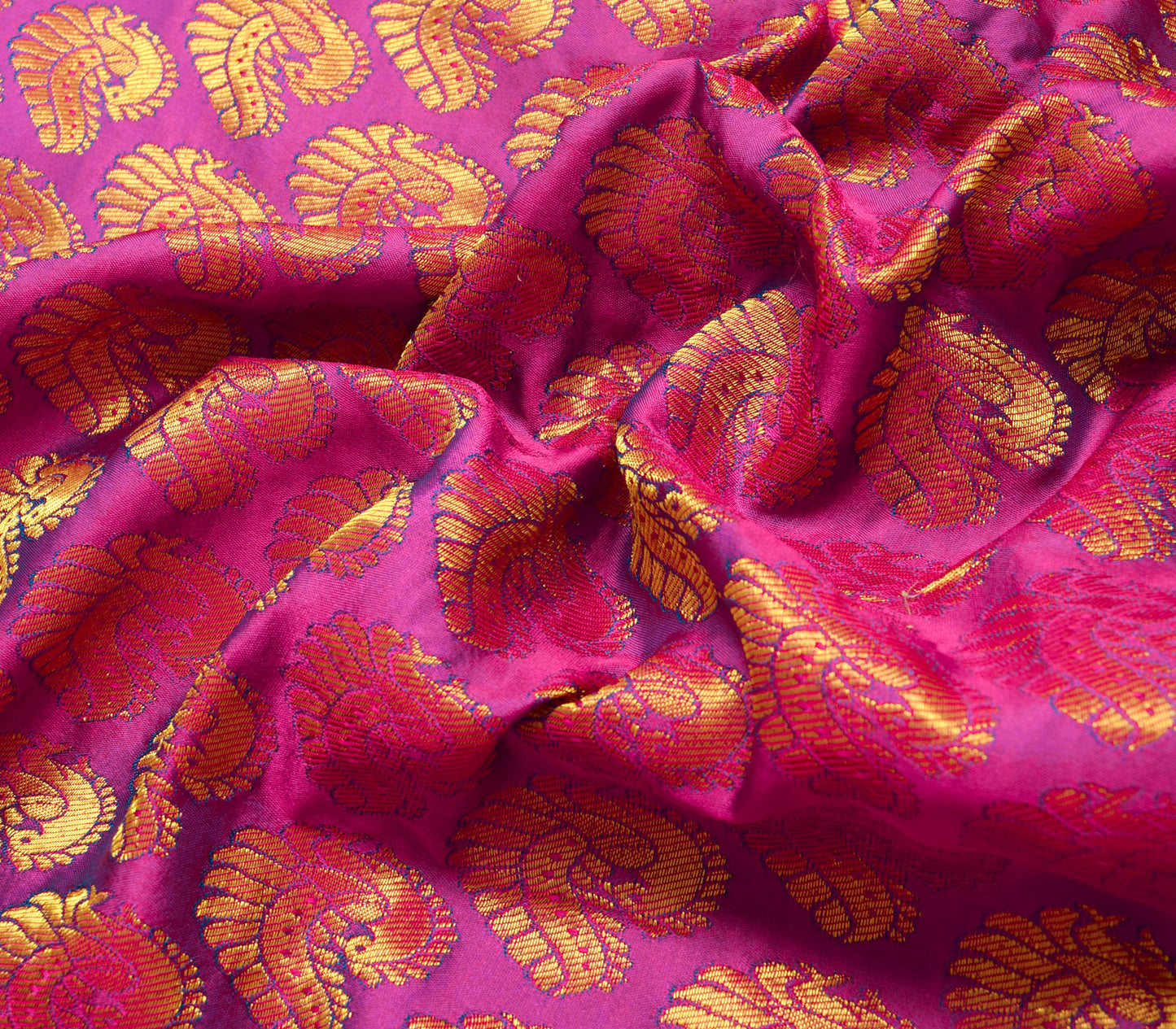 Sushila Vintage Magenta Green Kanchipuram Saree Bridal Art Silk Heavy Gold Zari Brocade Sari Craft Fabric