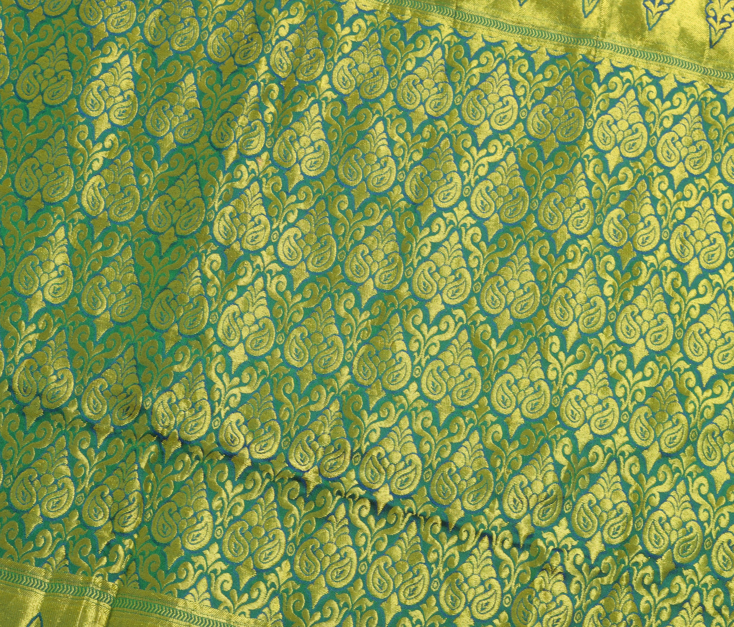 Sushila Vintage Magenta Green Kanchipuram Saree Bridal Art Silk Heavy Gold Zari Brocade Sari Craft Fabric