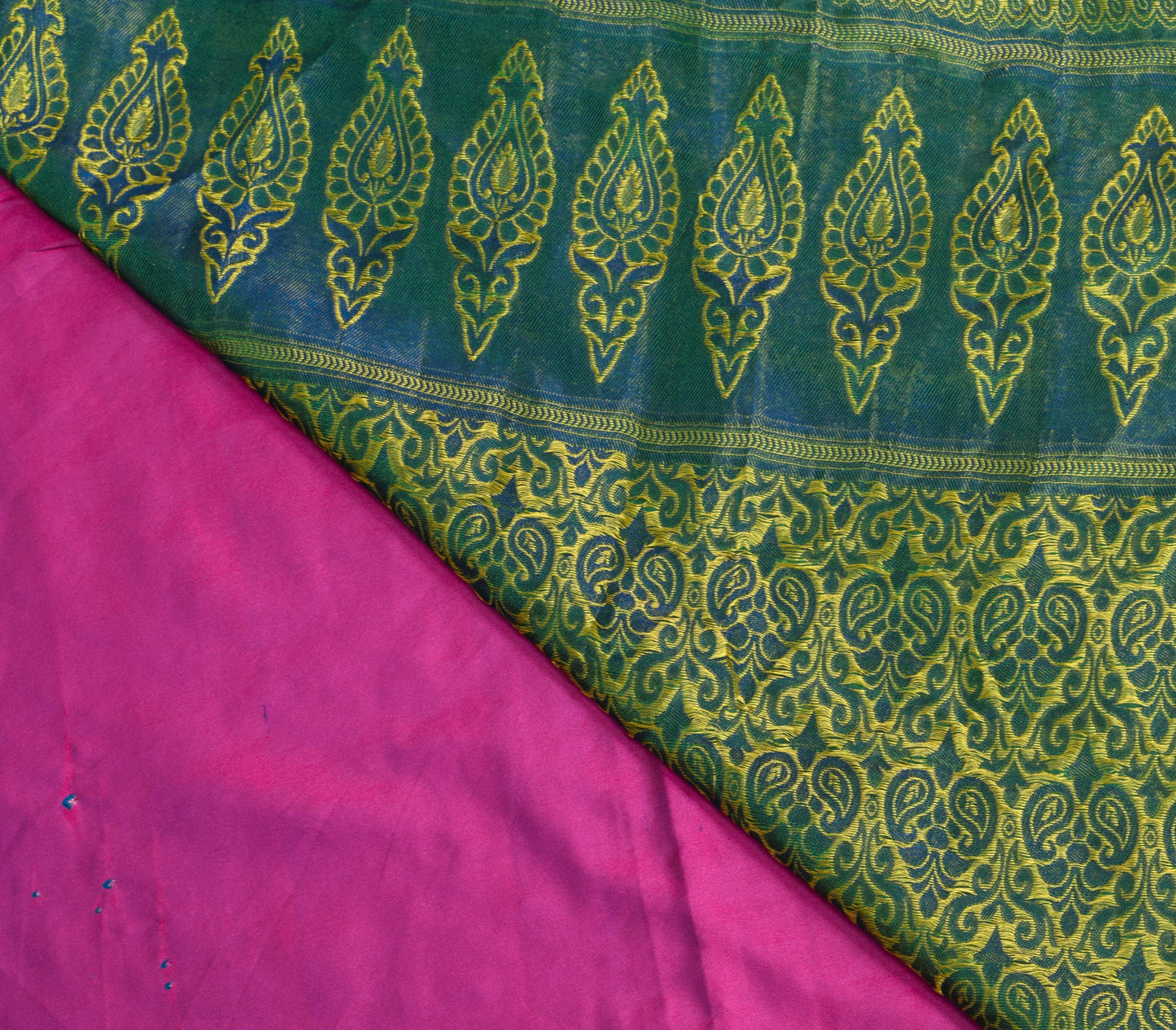 Sushila Vintage Magenta Green Kanchipuram Saree Bridal Art Silk Heavy Gold Zari Brocade Sari Craft Fabric