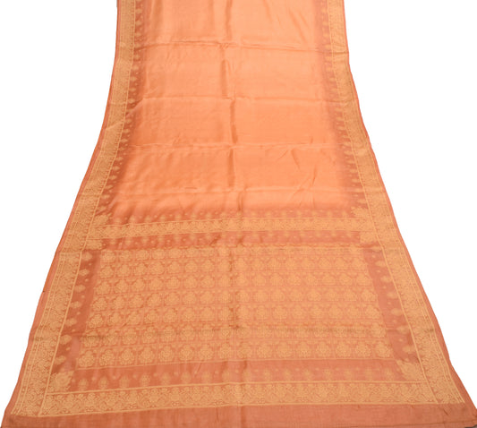 Sushila Vintage Rust Indian Saree 100% Pure Silk Woven 5 YD Sari Craft Fabric
