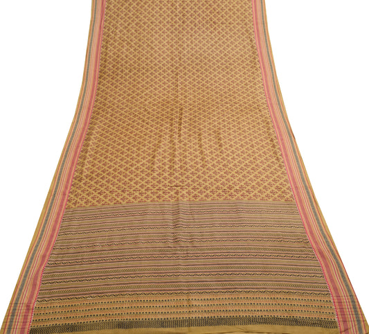 Sushila Vintage Mustard Floral Saree 100% Pure Woolen Soft Sari Branded Fabric