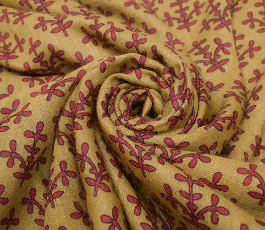 Sushila Vintage Mustard Floral Saree 100% Pure Woolen Soft Sari Branded Fabric