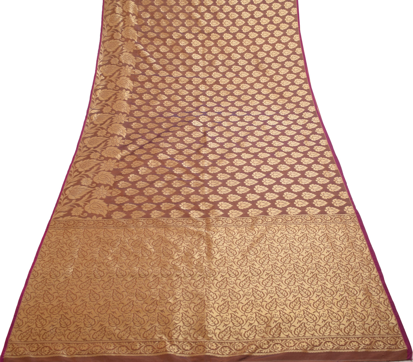 Sushila Vintage Dual Tone Saree Art Silk Woven Floral Women's Sari Craft Fabric