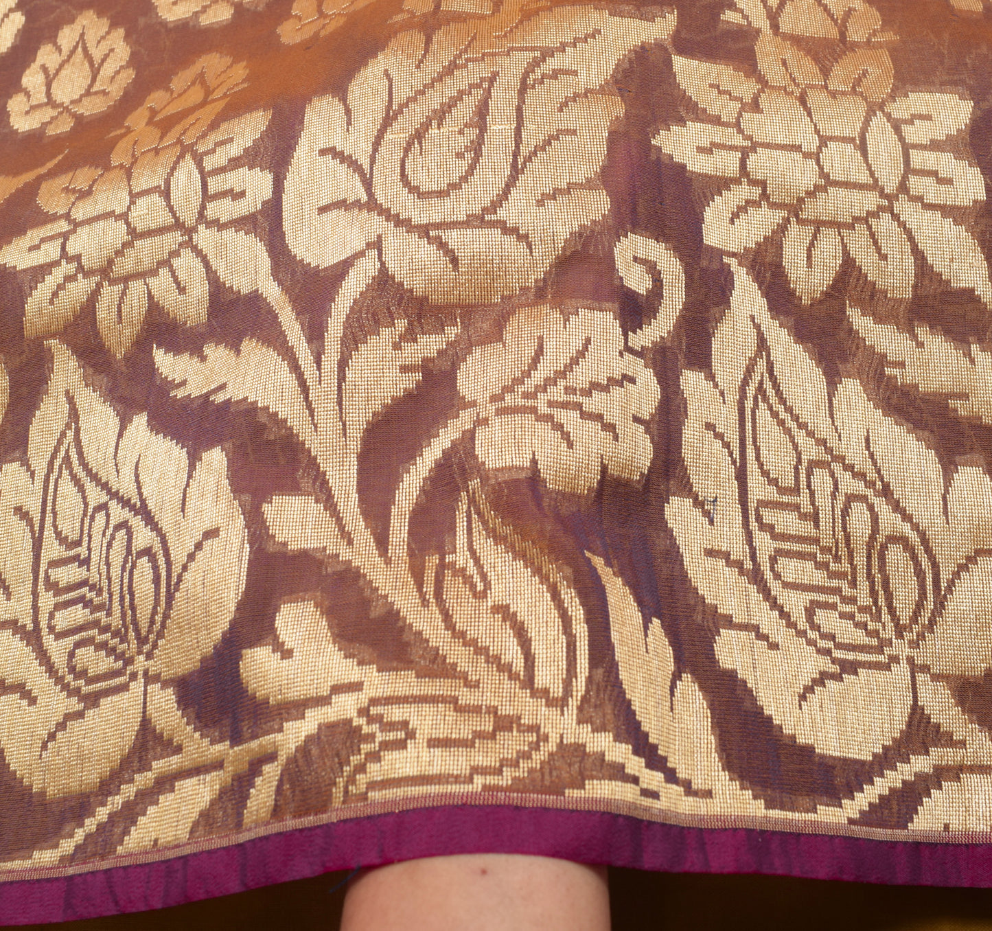 Sushila Vintage Dual Tone Saree Art Silk Woven Floral Women's Sari Craft Fabric