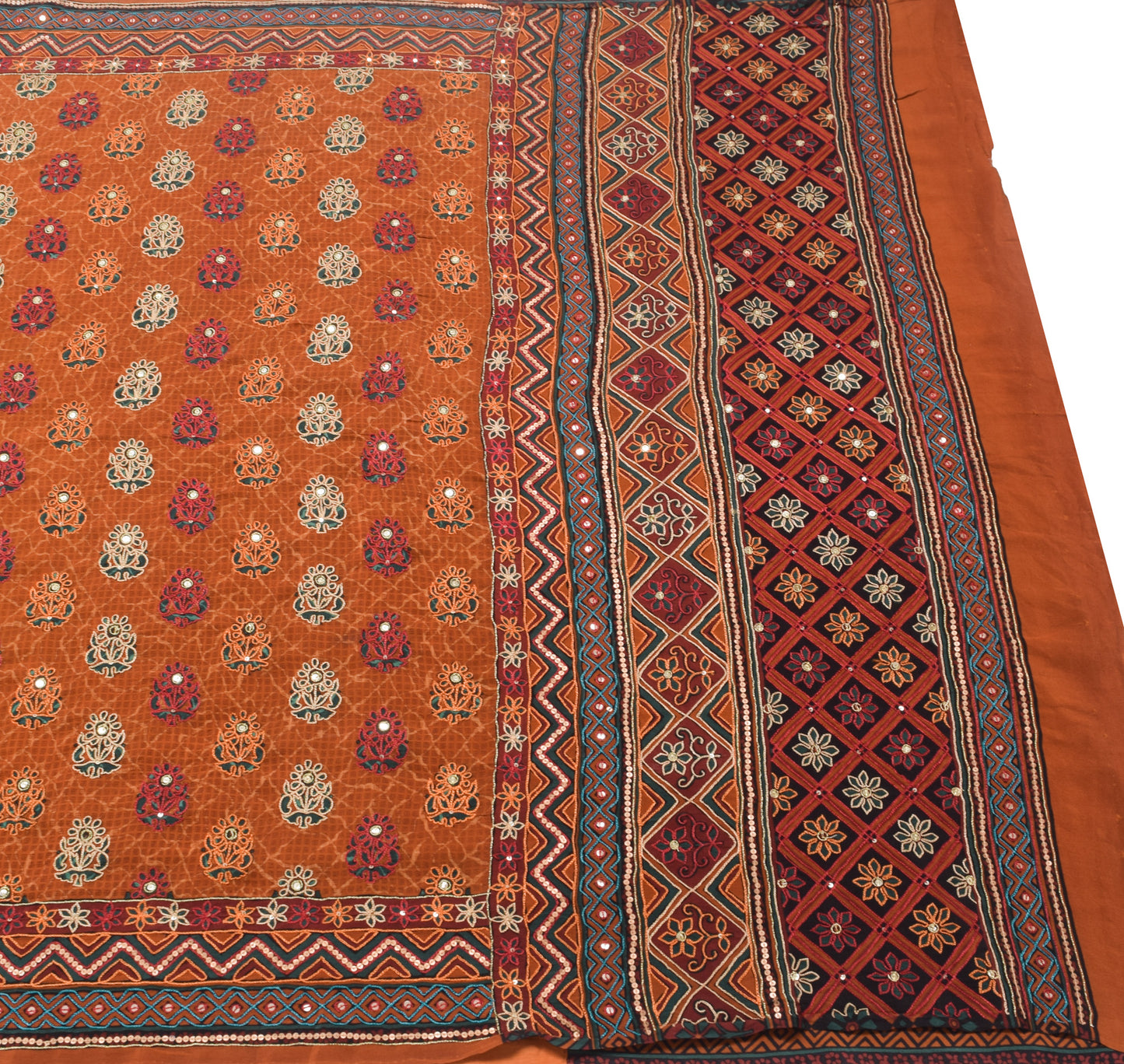 Sushila Vintage Brown Floral Saree 100% Pure Crepe Silk Printed Soft Sari Fabric