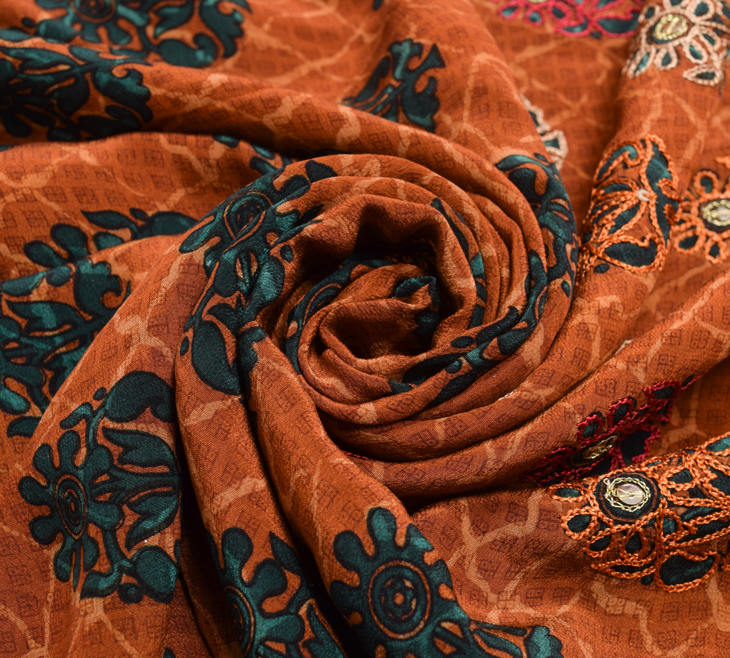 Sushila Vintage Brown Floral Saree 100% Pure Crepe Silk Printed Soft Sari Fabric